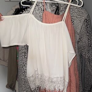 Kimchi Blue White Off-Shoulder Lace Blouse